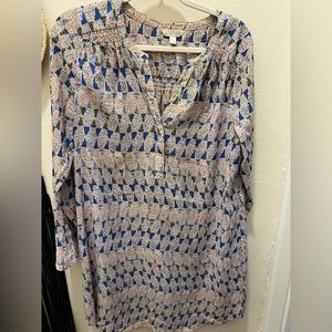 Pink, blue, and white Aztec button down shift dress.  100% polyester material